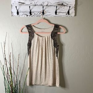 LOFT sleeveless blouse with lace embellishments and gather neckline